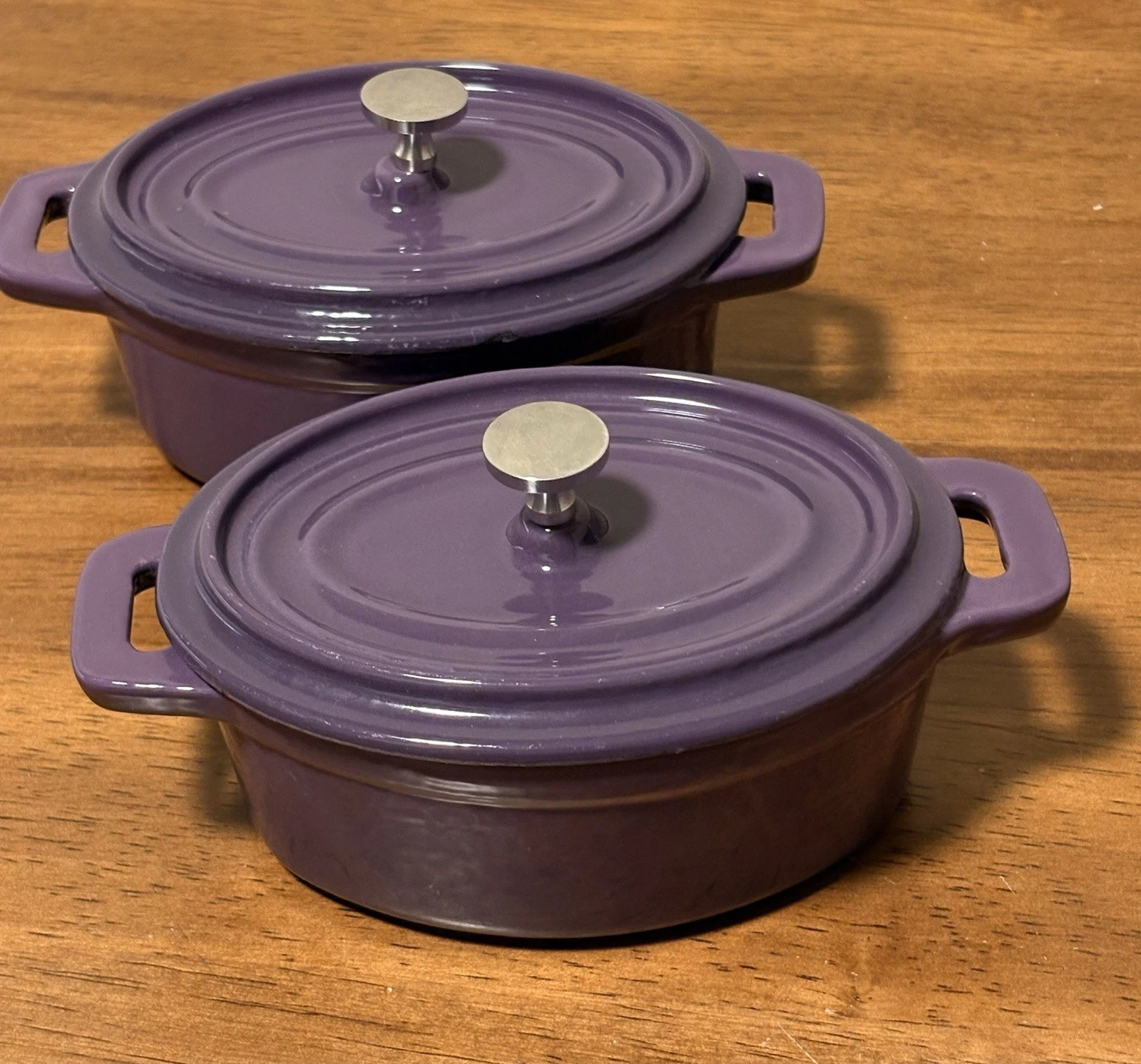 Oster 2 Enameled Cast Iron Dutch Oven Purple Enamel Mini Crocks Retired HTF