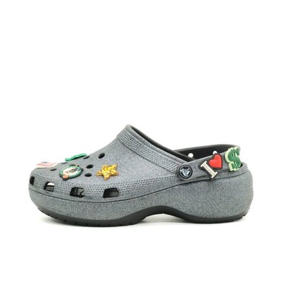 Crocs Damen Plateau-Clogs EU 38-39 Classic Platform Glitter Silber