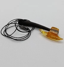 Viking Axe Hand Carved Gunuine Baltic Amber Bog Oak Pendant 2.8g