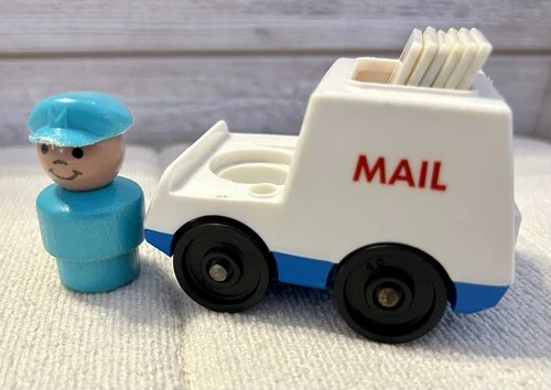 Vntg Fisher Price Little People Mail Truck Mailman Carrier Post Office Letters