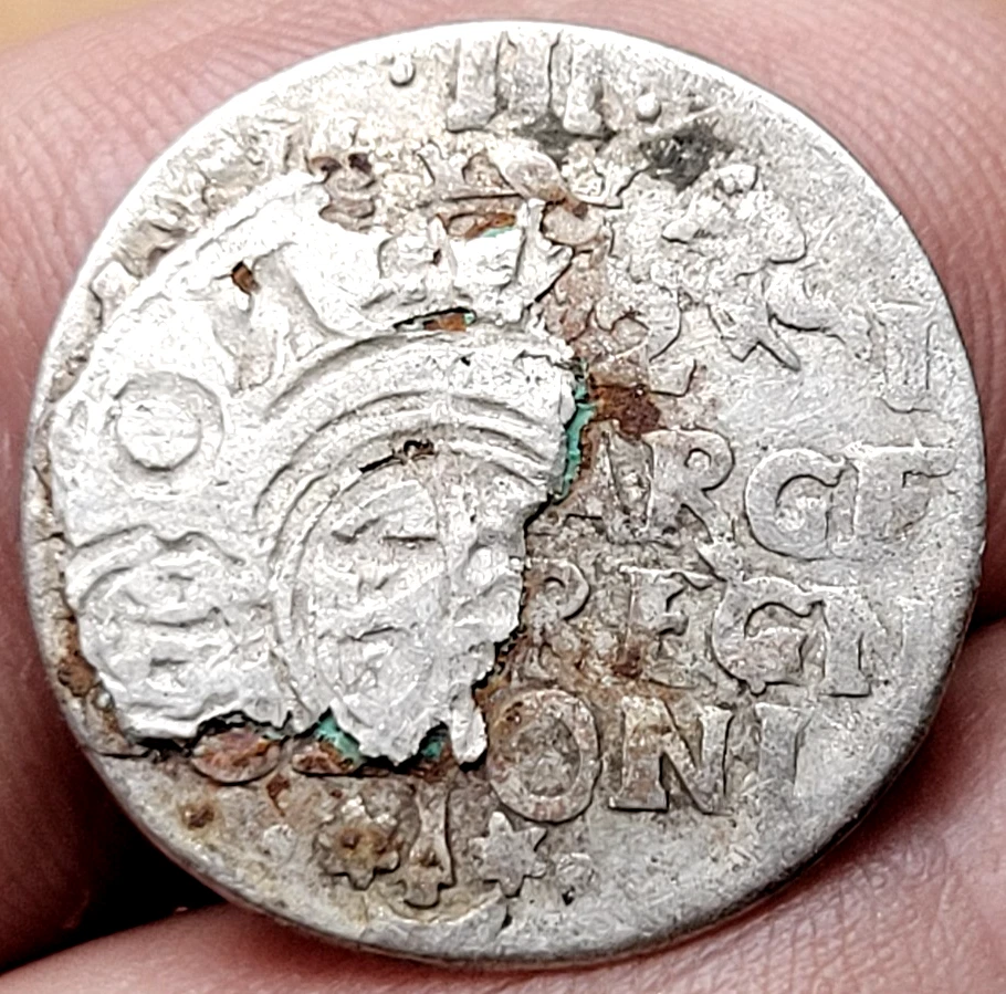 1621 Poland 3 Groschen Silver TREASURE coin SIGISMUND III with coin attached - Image 2 of 2