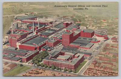 Postcard Vintage Armstrong's Linoleum Plant and Offices in Lancaster, PA.