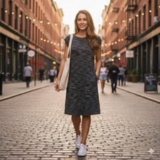 Cloth & Stone Black knit Space Dye Short Sleeve Shift dress small