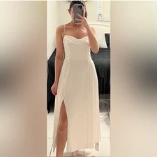 ABERCROMBIE & FITCH Camille Satin Slit Midi Slip Cami Dress Ivory New M Tall MT