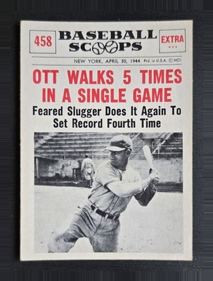 1961 Nu-Card Scoops #458 Mel Ott [HOF] Walks 5 Times in a Single Game - VGEX