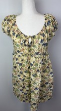 Universal Thread Dress Women XS Yellow Floral Shift Short V-Neck Tasseled