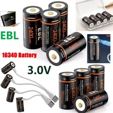 EBL 16340 CR123A USB Rechargeable Li-ion Battery  3V Black / 3.7V Red Lot