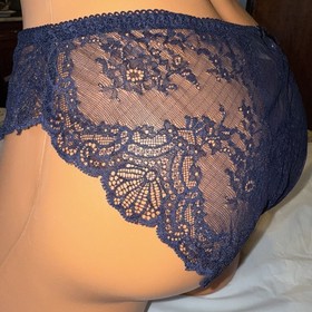 NWT Panty Brief Aubade Scalloped Lace Mesh Danse Des Sens Navy Blue 8 XL France
