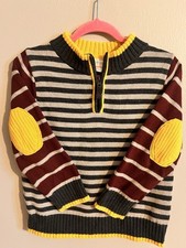 Hanna Andersson Boys Gray Striped 1/4 Zip Sweater Size 100 US 3T Elbow Patches