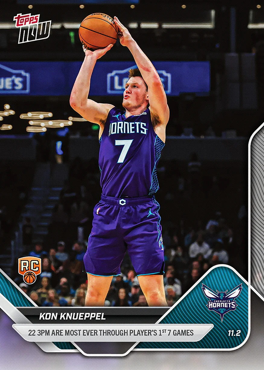 Kon Knueppel RC Hornets 22 3PM - 2025-26 NBA Topps NOW - Card 41