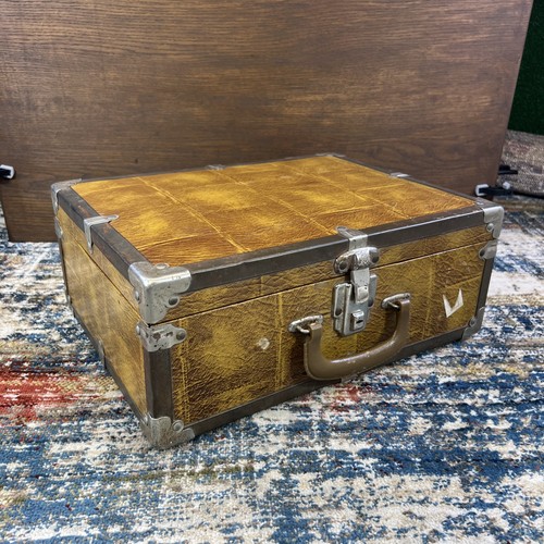 Vtg Roller Skate Carrying Case Box Hard Storage Trunk Faux Brown Leather No Key