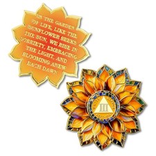 Sunflower 3 Year Sobriety Coin - Colorful Glass Broken and Rebuilt AA Coins