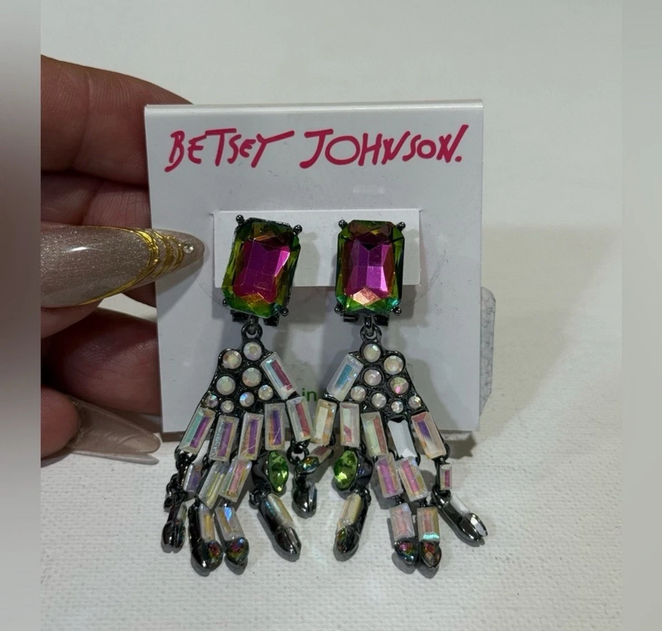 Betsey Johnson Statement Drop Dangle Earrings Halloween Skeleton Hand Glow Dark - Image 4 of 4