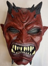 Satan Devin Lucifer Latex Rubber Mask Halloween Horror Horned Red