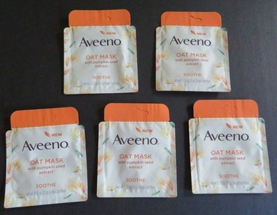 New LOT (5) AVEENO Single Use OAT MASK Pumpkin Seed Extract .35 oz (10g) Face