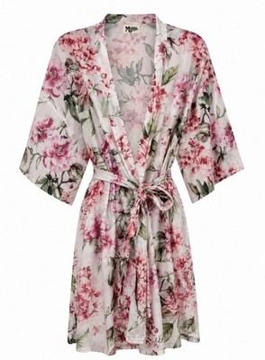 Show Me your MUMU Brie Pink Floral Short Robe Garden of Blooms One Size sm/ med
