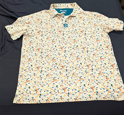 Pins & Aces Men's XL Short Sleeve Collared Polo. Duck AOP Stretch Performance.