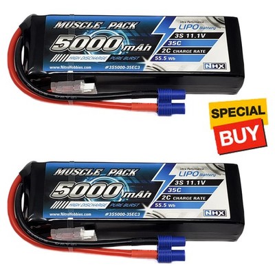 NHX Muscle Pack 3S 11.1V 5000mAh 35C Lipo Battery (2) w/ EC3 Connector