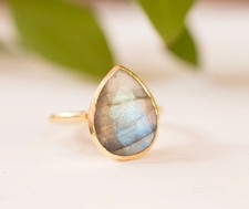 Labradorite Ring 18k Gold Plated Gemstone Ring Women Ring Anniversary Ring Gift