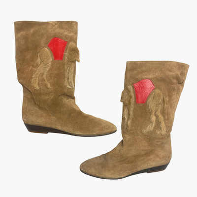 Andrea Pfister Suede Camel Boots Womens 8M Elephant Design Red Leather Vintage