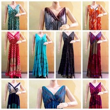 Vintage Sari Silk Maxi Beach Sundress Boho Gyosy Dress hippie  Indian 20 PC