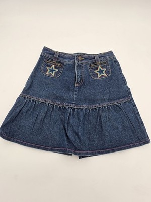 Vintage 2 B Real Denim Skirt Skort Floral Embroidered Girls Size 14 / 16