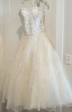 NWT David's Bridal Oleg Cassini Size 10 Sophisticated Crystal Dress + Cover