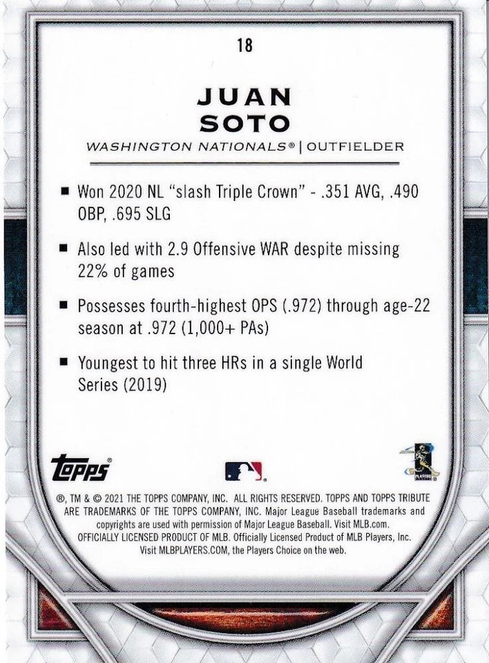 2021 Topps Tribute Washington Nationals Juan Soto Base - Image 2 of 2