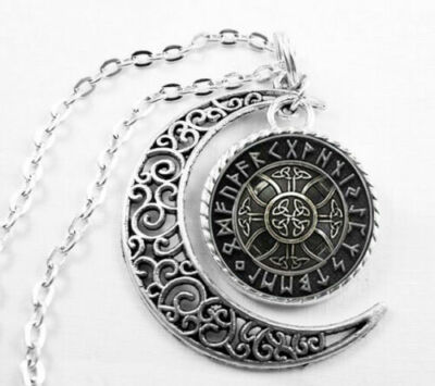 CRESENT MOON VIKING RUNE GLASS pendant 18