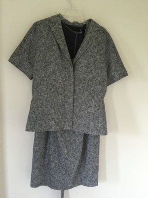 Ann Taylor Size 12 Gray Tweed Piece Dress Suit Women Formal Modern Style 