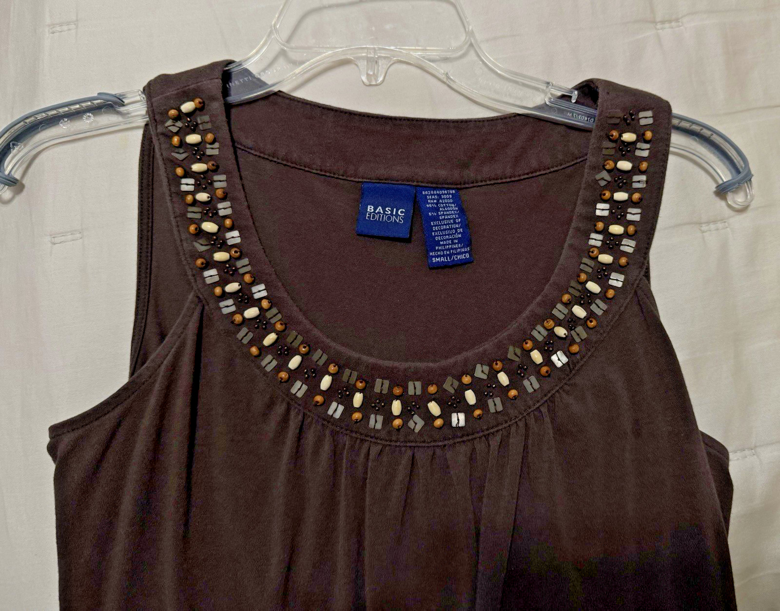 Low $ Brown Basic Editions Small Tank Top Beaded … - image 5
