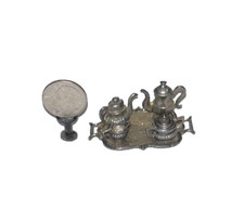 Vintage Dollhouse Pewter Tea Set Lot of 5 With One Cover 6 Pieces