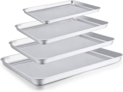 Baking Sheet Set of 4, Stainless Steel Baking Pan Tray Cookie Sheet, Non Toxi...