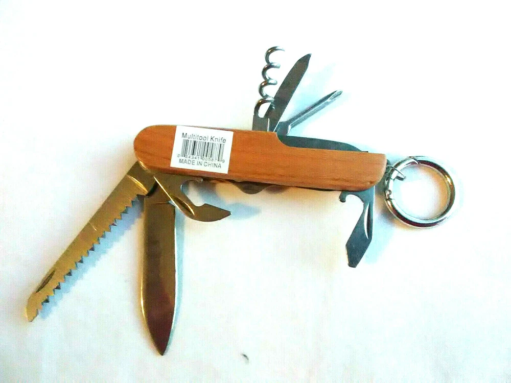 Multi-tool Pocket Knife I love Hunting Engraved  On Wood Key Ring New