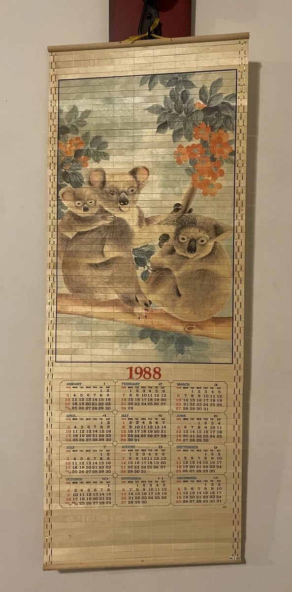 Vintage Bamboo Roll Up 1988 Koala Bear Long Wall Calendar Made In Taiwan! M  | eBay