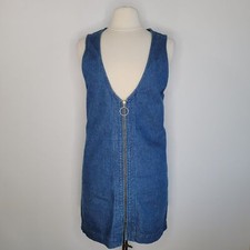Vintage MATTER OF DEGREES Denim Mini Dress Sz 10 P BodyCon Zip Up O Ring Jean