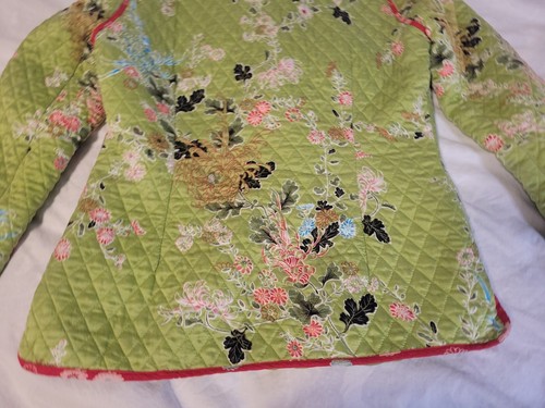 Anne Carson Silk Quilted Women Medium Blazer Jacket Pocket Green Oriental Design - Picture 12 of 14