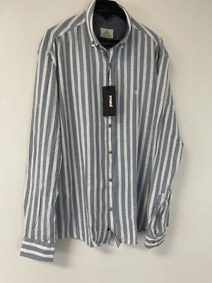 Mavi Shirt Mens Large Button Up Blue Striped Long Sleeve Cotton N18