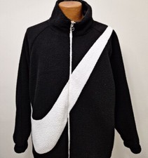 Nike Size Small Sportswear Women's Reversible Sherpa Swoosh Jacket Black