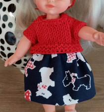Gonna blu fantasia fox terrier e top cotone per bambole mini Furga Lisa e Lucia