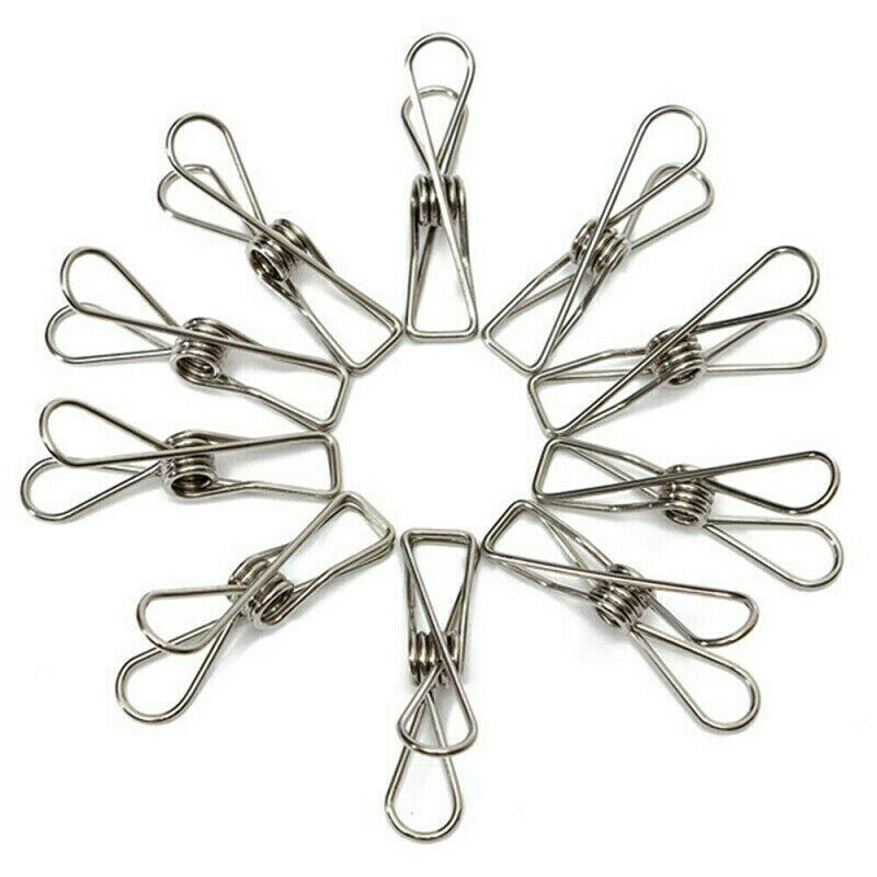 20*Metal Wire Clips Clamps Stainless Steel Washing Line Clothes Pegs Hang Pins c