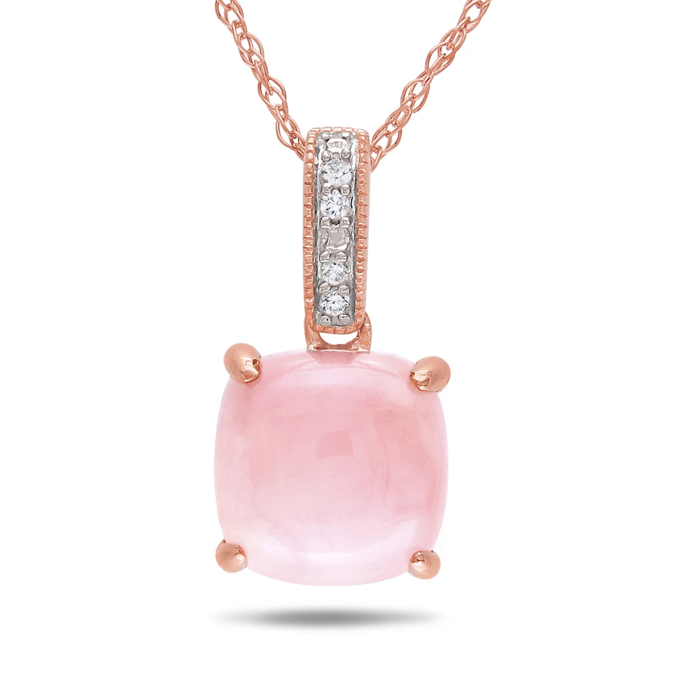 Colgante con cadena Amour de oro rosa de 10k ópalo rosa y diamantes