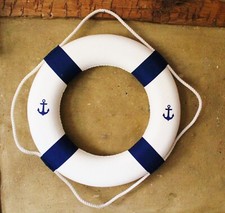 Maritime Deko Rettungsring mit 2 Anker  &Oslash;: 50 cm blau / wei&szlig; Innen-&Oslash; 29 cm