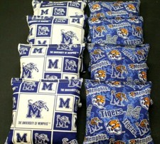MEMPHIS TIGERS Set of 8 ACA CORNHOLE BEAN BAGS TOSS Quality Handmade 