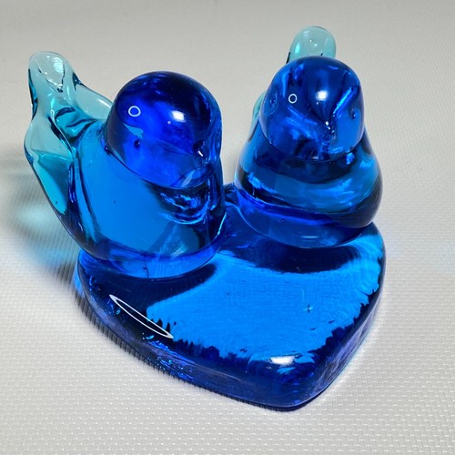 Glass Double Blue Bird of Happiness Figurine Signed Ward 1990
