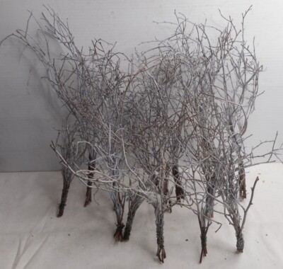 14 pieces Large Fall Flocked Trees with no Leaves Glitter 6'' to 12  High Village