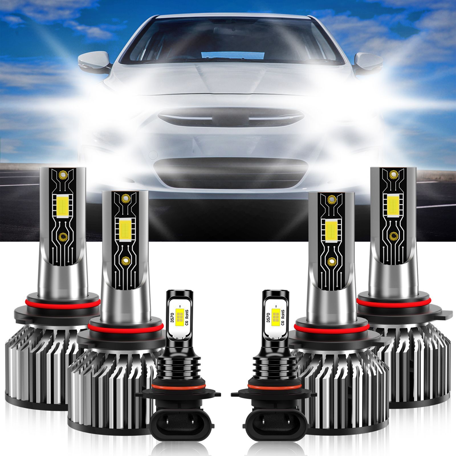 For Hyundai Accent 2018-2022 6x LED Headlight High Low Beam + Fog Light Bulb Kit