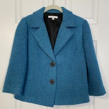 Cabi Blazer Jacket Syle 186 Size 8 Teal Blue Boucle Wool Blend Career Casual