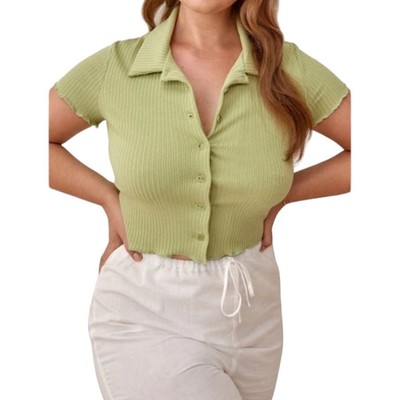 Reformation Brandy Top XS Spearmint Green Cropped V-Neck Blouse Short Sleeve