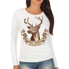 Frauen Langarm Shirt Meine Lederhose trägt noch der Hirsch Oktoberfest Wiesn